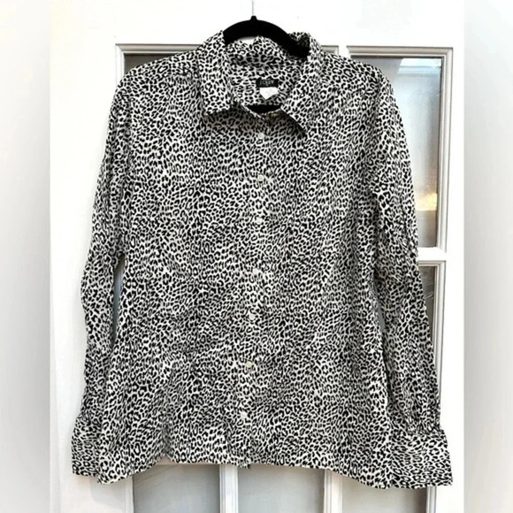 J. Crew | Women's Collared Button Down Long Sleeve Cheetah Animal Print Size M - Picture 1 of 7